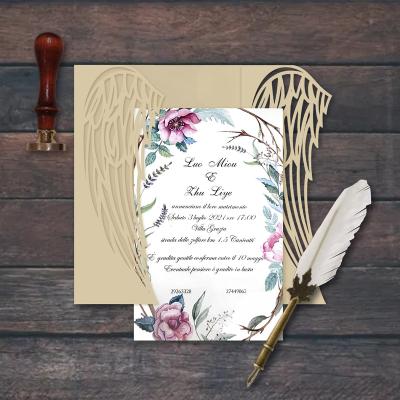 China Hot Sale Wing Greeting Card Engraved Card Europe Amazon Corner Invitation Laser Carving Wedding Invitation Cards for sale