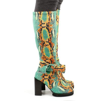 China BOBNINI round headed stripper snake knee toe high heel sexy butterfly thick chunky green winter woman REJECTS LONG SHOES for sale