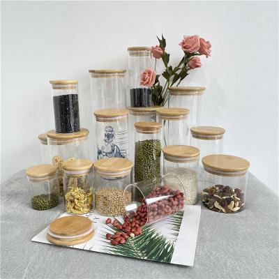 China Sublimation DIY Multiple Design Blank Minimalist BPA Free Sizes Clear Glass Storage Jars Mason Storage Jars With Sealed Bamboo Lid for sale