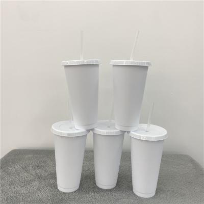 China Iced Drink Water Coffee White Frosted Plastic Cups LGBT Pride White Cold Cups With Lids And Straws Daisy-001 for sale