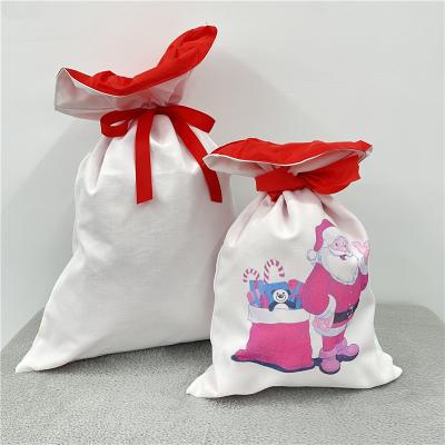 China 100% Polyester Canvas Drawstring Pockets 100% Blank Christmas Santa Santa Bag For Heat Press Printing for sale