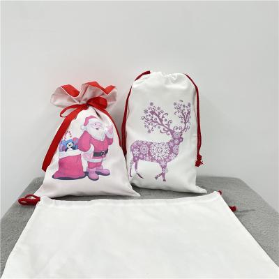 China Gift Favors Bags Personalized Sublimation Christmas Wholesale Blank Blank Drawstring For Sublimation Heat Transfer for sale