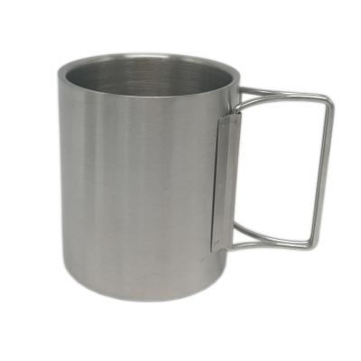 China Viable Premium Quality 12oz 11oz 330ml Double Handle 304 Stainless Steel Wall Camping Coffee Mugs for sale