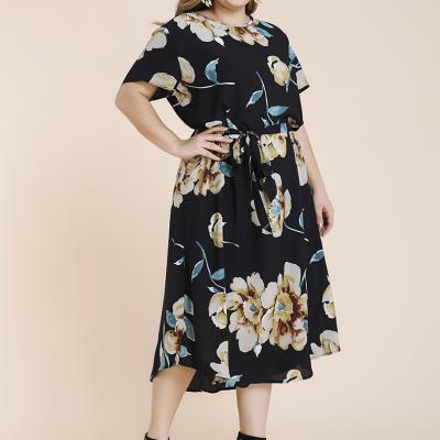 China Standard Sleeve Clothing Standard Skater Womens Casual Custom Printing Floral Midi Dress for sale