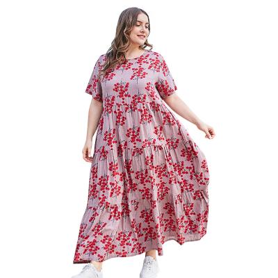 China Long skirt plus size women dark grid skirt loose workable summer summer printing casual dress ruffled sheath short for sale