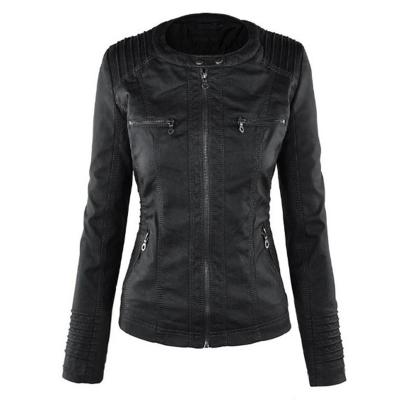 China Anti-Wrinkle Autumn Winter Black Zip Up High Quality Women's Faux Leather Jackets for sale