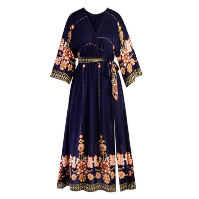 China Antistatic Women Plus Size Dress With Printed V-Neck Sleeves And Mid Length Dress for sale