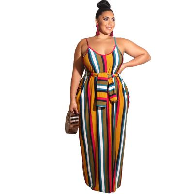 China Plus Size Anti-Static Women's Striped Loose Sling Belted Loose Dress Summer for sale