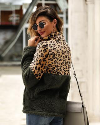 China Leopard Print Long Sleeve Anti-wrinkle Sweater Stitching Tops Plus Size Women's Clothing for sale