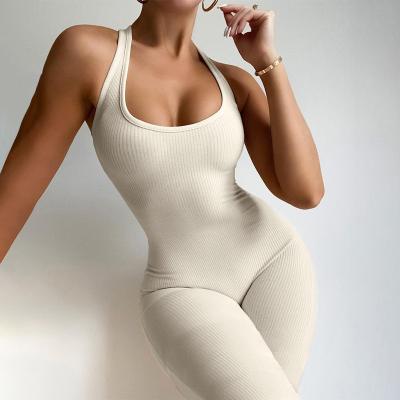 China QUICK DRY Summer Solid Custom Overalls For Women One Piece Fitness Ladies Overalls Sleeveless Short Jumpsuits for sale