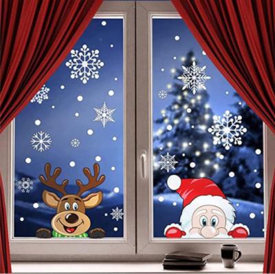 China Window Sticker 8 Sheet Christmas Snowflake Window Cling Stickers for Glass, Snowflake Santa Claus Reindeer Christmas Decorations Holiday Decal for sale