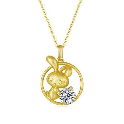 China Gold Plated 925 Sterling Silver Cute Chinese Zodiac Rabbit With Zircon Gold Plated Necklace Pendant Gift for sale