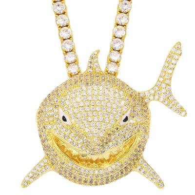 China Hops Environmental Friendly Shark Hip Pendant Gold Plated Iced Out Shark Gift Pendant Necklace for sale