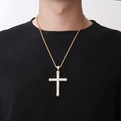 China Factory New Fashion Gold Plated Stainless Steel Iced Out Zircon Cross Charm Gold Cross Pendant for sale