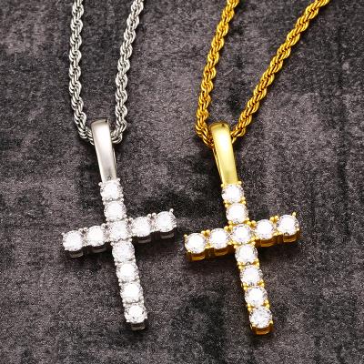 China Gold Plated Hot Sale Hiphop Gold Plated Iced Out Custom Silver Color Diamond Cross CZ Cross Pendant for sale