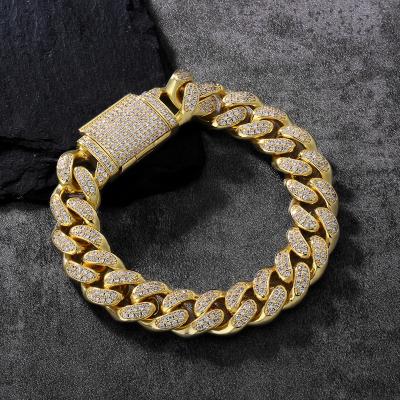 China Romanberger Punk 12mm Iced Out Cuban Necklace Men's Zircon Chain Bracelet Hip Hop Jewelry for sale