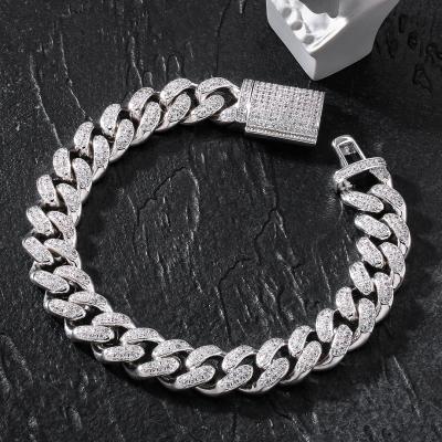 China Punk 12mm White Gold Cuban Link Bracelet Silver Plated Fashion Jewelry With CZ Stone for sale