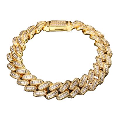 China Gold Plated Cuban Hip Hop Men's Rap Singer Jewelry Diamond Shaped Diamond And Gold Plated Bracelet for sale