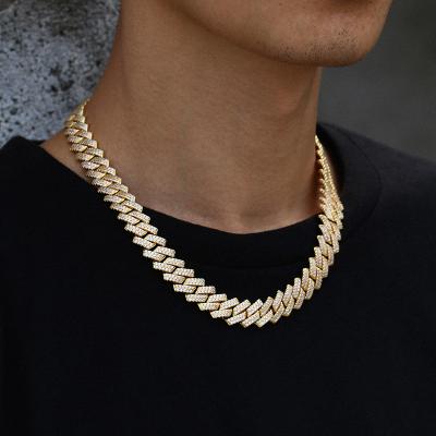 China Gold Plated 14mm Iced Out Diamond Cuban Link Necklace Chain White Gold Hip Hop Jewelry Mens Cuban Chain for sale