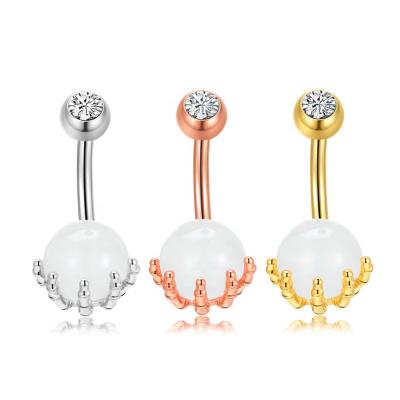 China Factory Wholesale Romantic Skull Hand Piercings Surgical Steel Women Design Opal Belly Ring for sale