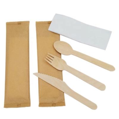 China Printed Logo Disposable Cutlery Bag Wrap Wood Cutlery Set for Corporate Promotions for sale