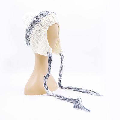 China Online Shopping Fair Lady COMMON Elegant Pom Pom Beanie Earflap Winter Knitted Hat from China for sale