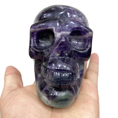 China China Natural Custom Hand Cut Rainbow Fluorite Stone Quartz Crystal Skulls Great For Healing Decoration for sale