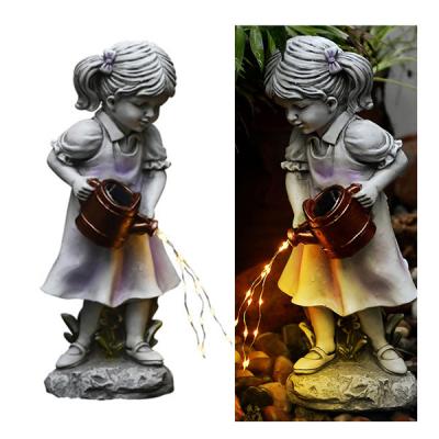 China New Arrival Modern Design Resin Craft Girl Artificial Cute Garden Decor Solar Lights Outdoor for sale