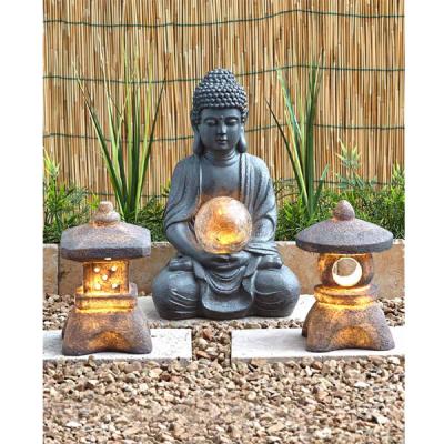 China China Serenity Garden Collection Solar Buddha Statue And Pagoda Lantern for sale