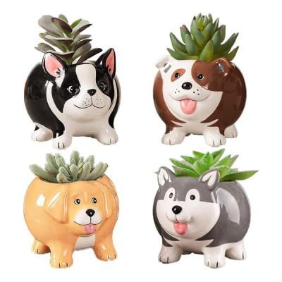 China Mini Doggy Shape Handmade Ceramic Flower Pots Occasional Table Decoration for sale