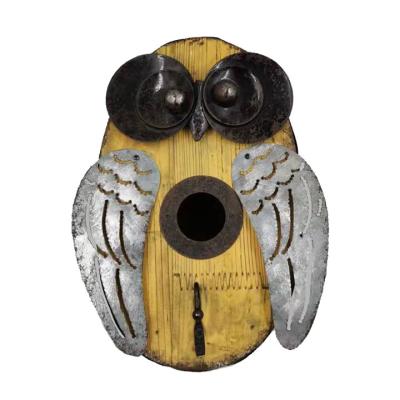 China Wholesale Garden Windproof Outdoor Decoration Plant Owl Shape Wooden Bird House Hanging Nest for sale