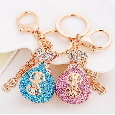 China Wholesale Keychains Decoration Lucky Bag Wallet Dollar Promotion Gift Alloy Key Chain For Bag for sale