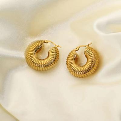 China TRENDY Gold Chunky Hoop Earrings For Women Thick Stainless Steel Vintage Twisted Circle Earrings Oval for sale