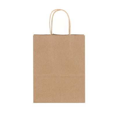 China Biodegradable Plant In Rack Stock Machine Made Washable Brown Kraft Paper Coffee Food Bag With Twisted Handles for sale