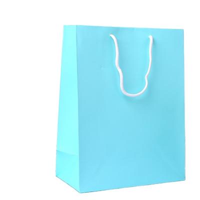 China Business& Handmade Jewelry Waterproof Dustproof Glossy Cardboard Paper Lamination Bottom Custom Blue Shopping Gift Bags With Logo for sale