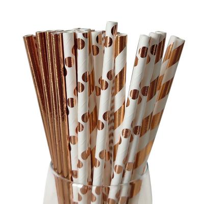 China Fashion Food Grade Long Boba Biodegradable Paper Drinking Straws Rose Gold Stamping Party Decoration With Logo for sale