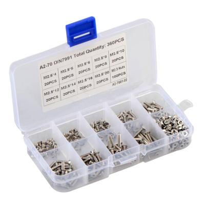 China HEX 360pcs DIN7991 Countersunk Hexagon 304 Stainless Steel Head Bolt And Nut Socket Combination Set for sale