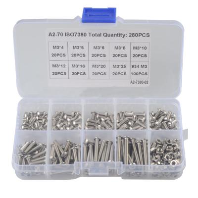 China Special Border 304 Stainless Steel Pan 280pcs M3 Pan Head Screw And Hex Nut Combination Box Set for sale