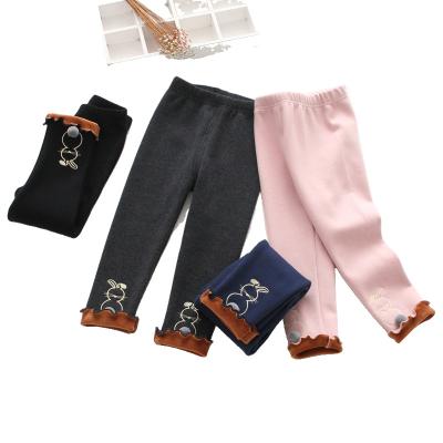 China Winter Wear Breathable Cashmere Babies Warm Pants Girl Plus Cashmere Rabbit Embroidered Leggings for sale