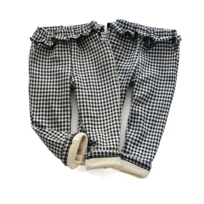 China Autumn and winter double fleece children's breathable thickened gingham ruffled cotton pants with girls' fleece pants for sale