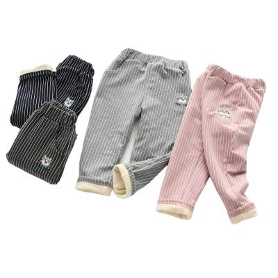 China Autumn/Winter Double Fleece Children's Breathable Thickened Kitten Embroidered Stripes With Girls Fleece Pants for sale