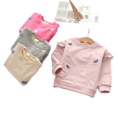 China New autumn winter children's girls butterfly embroidery breathable thickened winter clothes upper girls plus fleece hoodie for sale