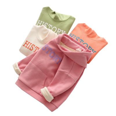 China Girls Breathable Fleece Hooded Middle and Baby Thick Hooded Casual Fleece Small Children's Knit Long Sleeve Top for sale