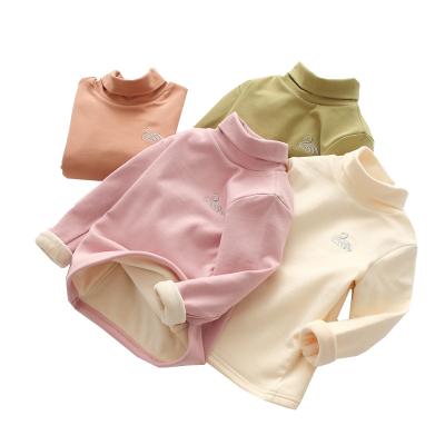 China Breathable Warm Top Half Body Autumn And Winter Baby Long Sleeve T-shirt Children's High Neck Girl Plus Fleece Thickened Low Top Shirt for sale