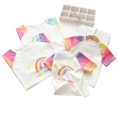 China Children's breathable short-sleeved T-shirt summer cotton baby boys and girls pure rainbow family clothing for sale