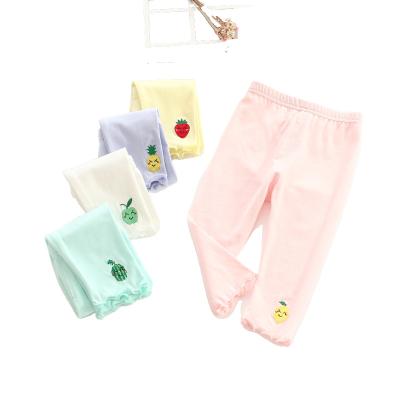 China Cute Cotton Girls Summer Breathable Fruit Embroidery Capris Pants Girls Gaiters for sale