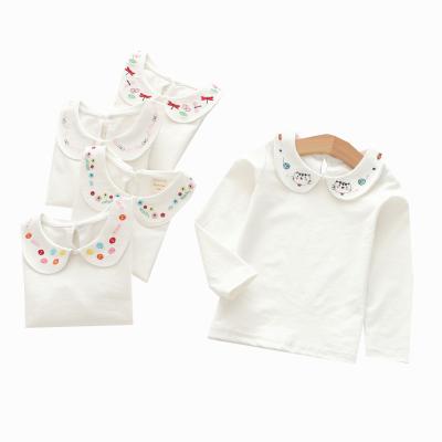 China Girls Breathable Lace Up Autumn Babies Long Sleeve Collar Base Shirt Spring Sleeve Solid Color Tops Doll Collar White T-Shirt for sale