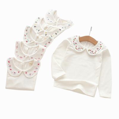 China Girls Breathable Spring Autumn Doll Collar Embroidered Shirt Embroidered Children's Long Sleeve Shirt Fashion Lace Top for sale