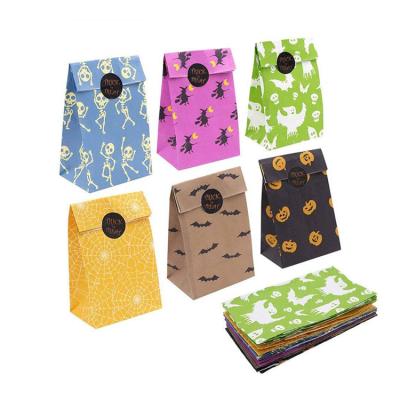 China Recyclable Custom Design Printed Paper Halloween Gift Packaging Candy Bag Without Handle for sale