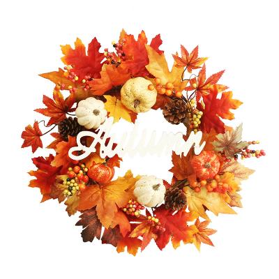 China Artificial Home Decoration Festival Harvest Halloween Autumn Garland Halloween Pumpkin Maple Leaf Wooden Door Pendant for sale